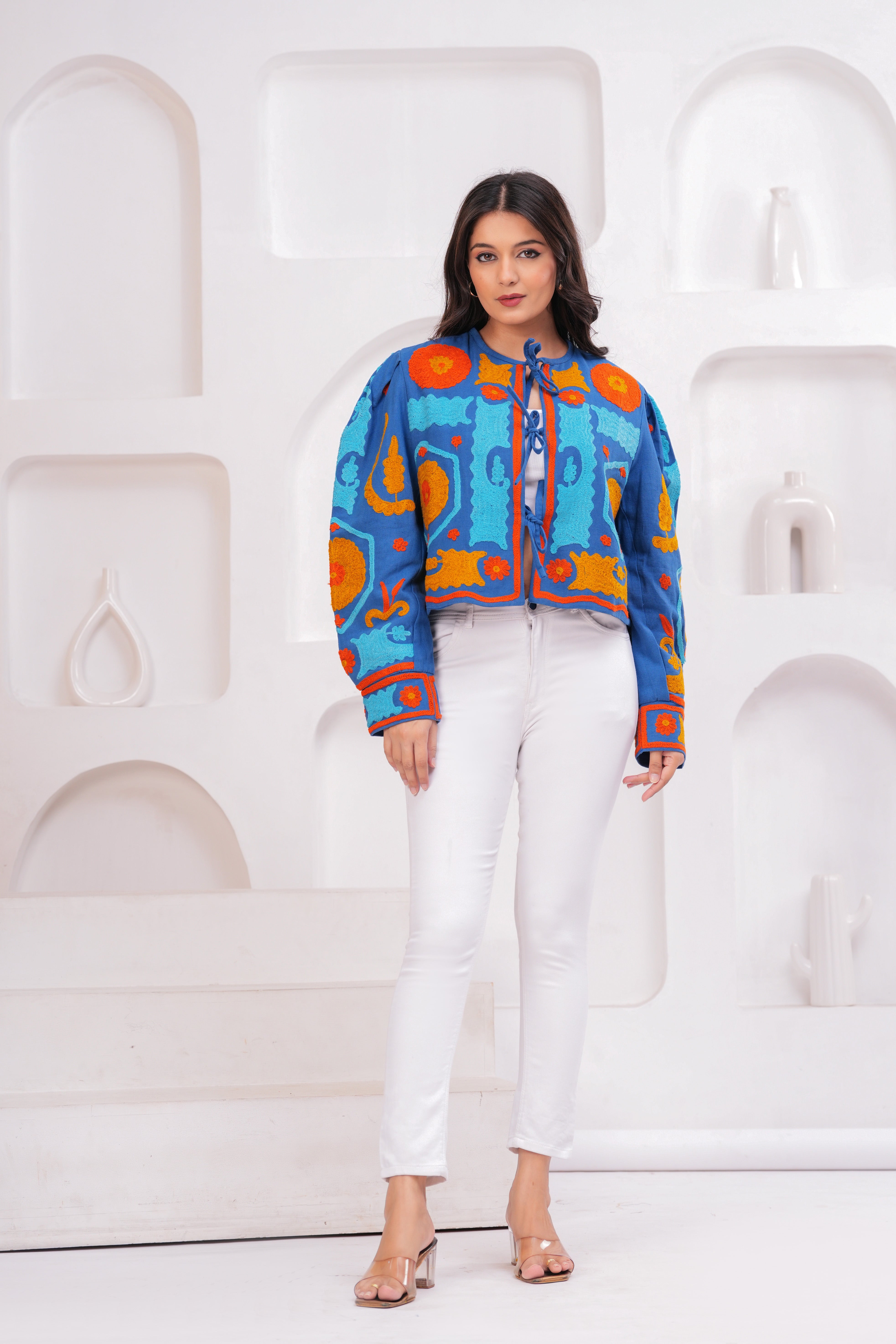 Hand Printed Quilted Cotton Jacket: Blue Floral Jacket